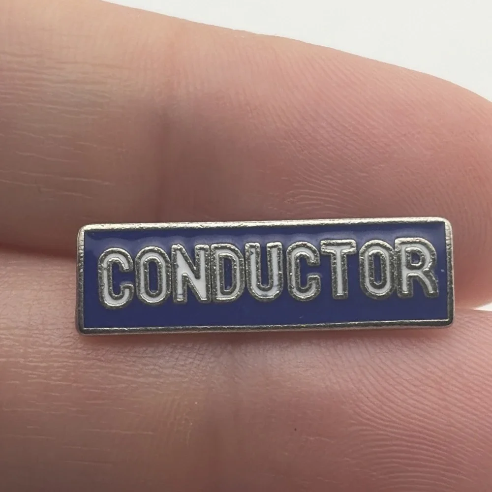 Train Conductor Railroad Railway Lapel Hat Pin Blue Silver Tone Metal